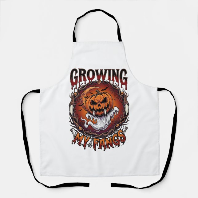 Growing Fangs Vampire Pumpkin Ghost Bats Skulls Apron (Front)