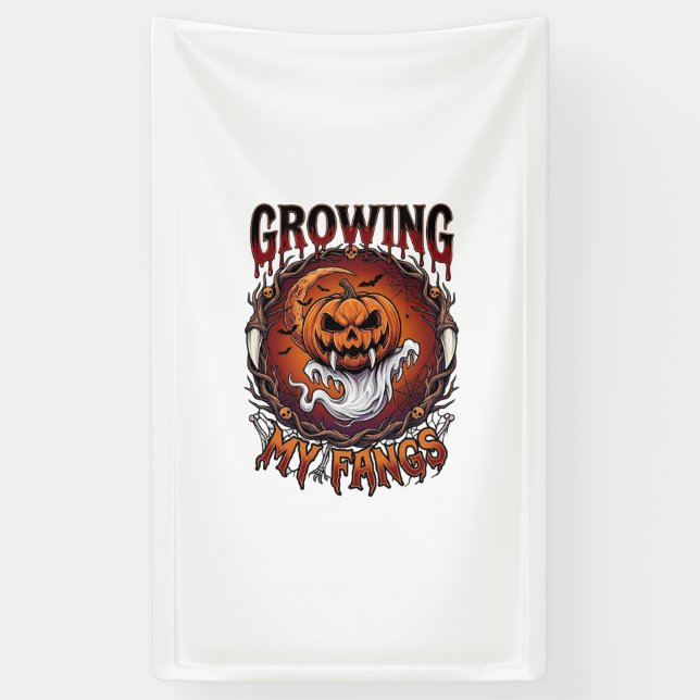 Growing Fangs Vampire Pumpkin Ghost Bats Skulls Banner (Vertical)