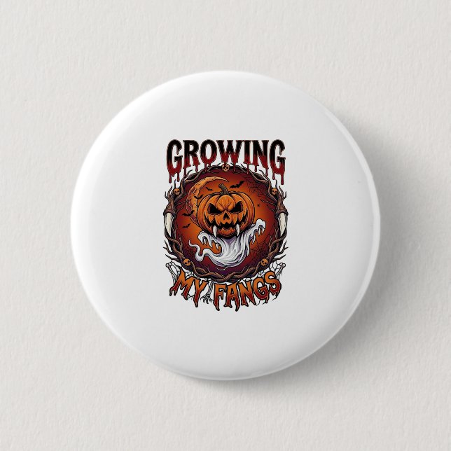 Growing Fangs Vampire Pumpkin Ghost Bats Skulls Button (Front)