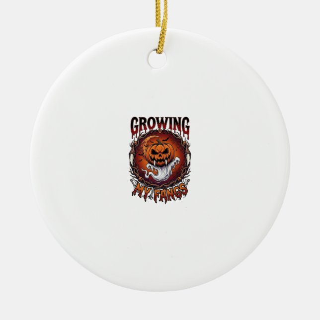 Growing Fangs Vampire Pumpkin Ghost Bats Skulls Ceramic Ornament (Front)