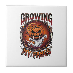 Growing Fangs Vampire Pumpkin Ghost Bats Skulls Ceramic Tile