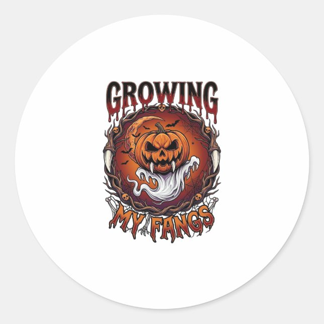 Growing Fangs Vampire Pumpkin Ghost Bats Skulls Classic Round Sticker (Front)