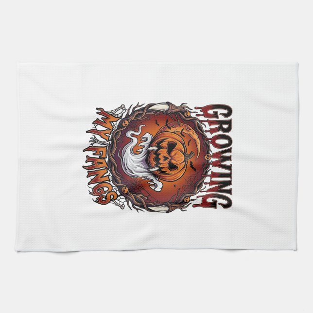 Growing Fangs Vampire Pumpkin Ghost Bats Skulls Kitchen Towel (Horizontal)