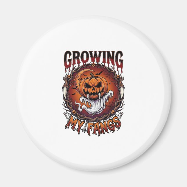 Growing Fangs Vampire Pumpkin Ghost Bats Skulls Magnet (Front)