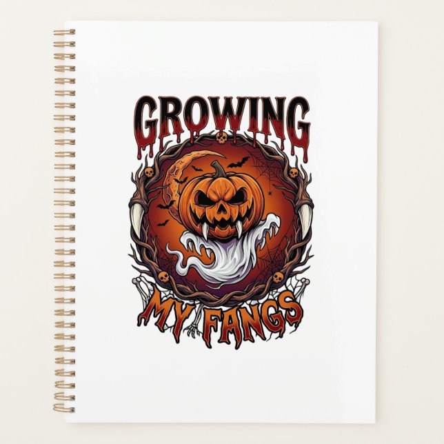 Growing Fangs Vampire Pumpkin Ghost Bats Skulls Planner (Front)