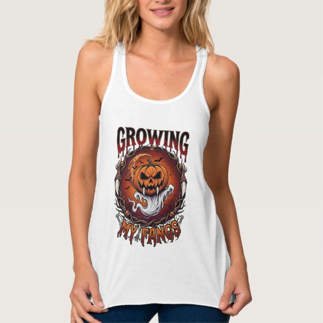 Growing Fangs Vampire Pumpkin Ghost Bats Skulls Tank Top (Front)