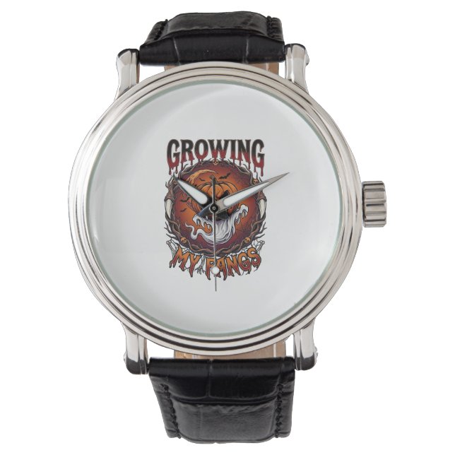 Growing Fangs Vampire Pumpkin Ghost Bats Skulls Watch (Front)