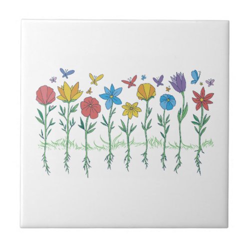 Growing flowers design ceramic tile