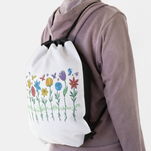 Growing flowers design drawstring bag