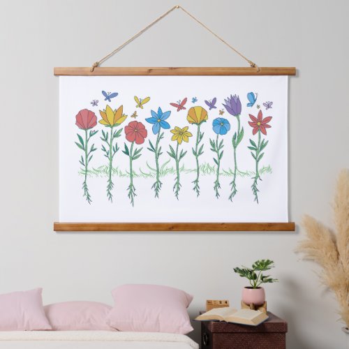 Growing flowers design hanging tapestry