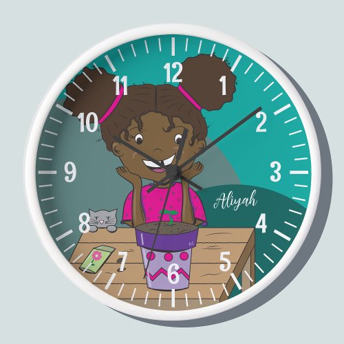 Growing  Girl Green Personalized Wall Clock