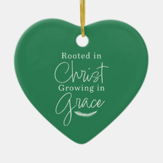 Growing in Grace Green and White Heart Christmas Ceramic Ornament