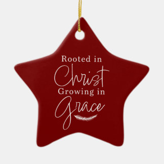 Growing in Grace Red and White Star Christmas Ceramic Ornament