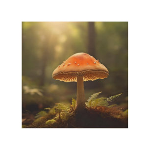 Growing mushrooms in forest wood wall art
