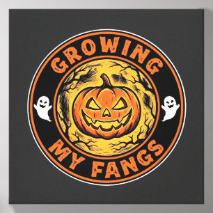 Growing My Fangs Halloween Pumpkin Ghost Design_1 Canvas Photo Tile