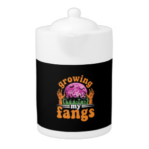 Growing My Fangs Halloween Vampire Design_1 Teapot
