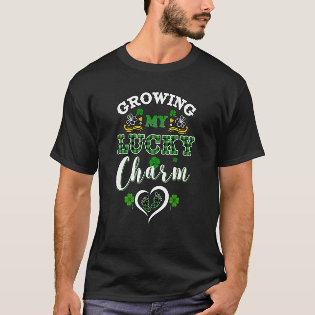 Growing My Lucky Charm Shamrock Heart Irish St Pat T-Shirt (Front)