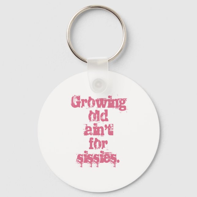 Growing Old Ain't for Sissies Pink Letters Keychain (Front)