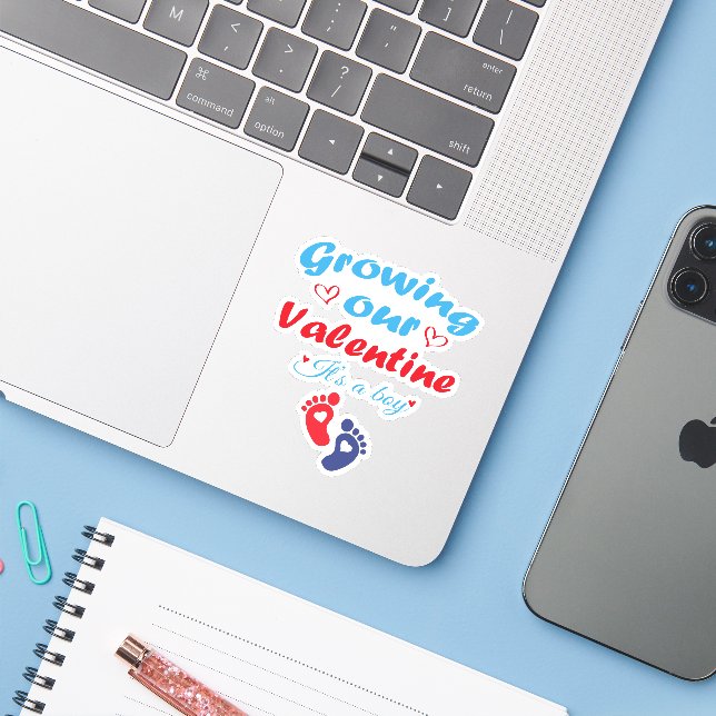 Growing Our Valentine It's A Boy New Pregnancy  Sticker (Laptop w/ iPhone)