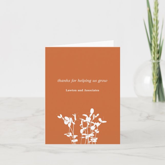 Growing plant burnt orange business thank you card (Front)