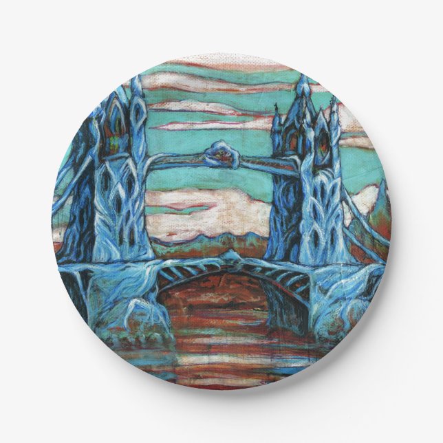 Growing Tower Bridge in a fantasy city  Paper Plates (Front)