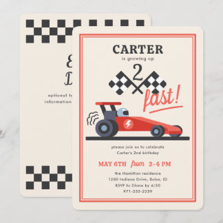 Growing Two Fast Speed Racer Kids Birthday Party Invitation