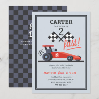 Growing Two Fast Speed Racer Kids Birthday Party Invitation