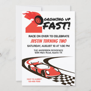 Growing Up 2 Fast Second Birthday Party Invitation