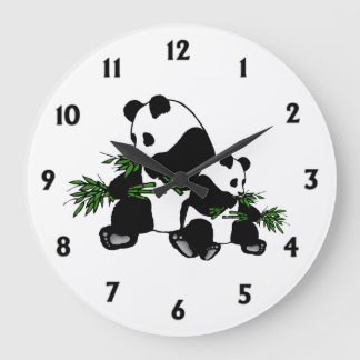 Growing Up Panda Black Numbers Large Clock