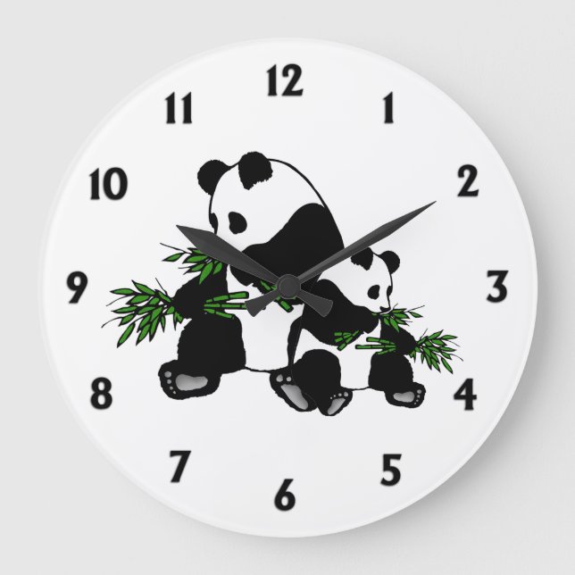 Growing Up Panda Black Numbers Large Clock (Front)