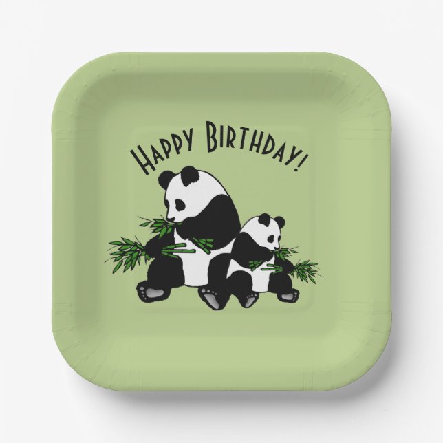 Growing Up Panda Happy Birthday Paper Plates (Front)