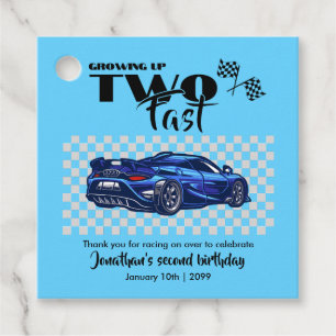Growing Up To Fast 2nd birthday Blue Sports Car Favor Tags