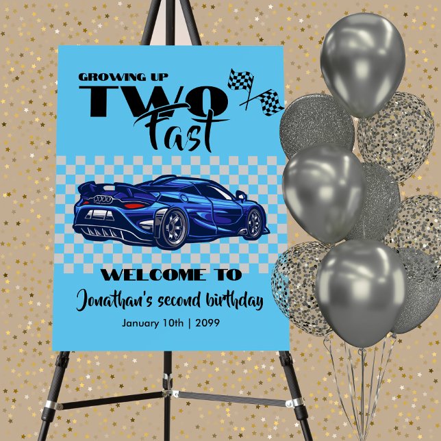 Growing Up To Fast 2nd birthday Blue Sports Car Foam Board (Creator Uploaded)