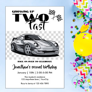 Growing Up To Fast 2nd birthday  Modern Race Car Invitation