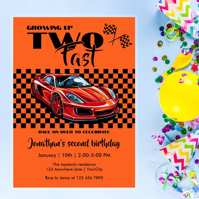 Growing Up To Fast 2nd birthday  Red Sports Car Invitation (Creator Uploaded)