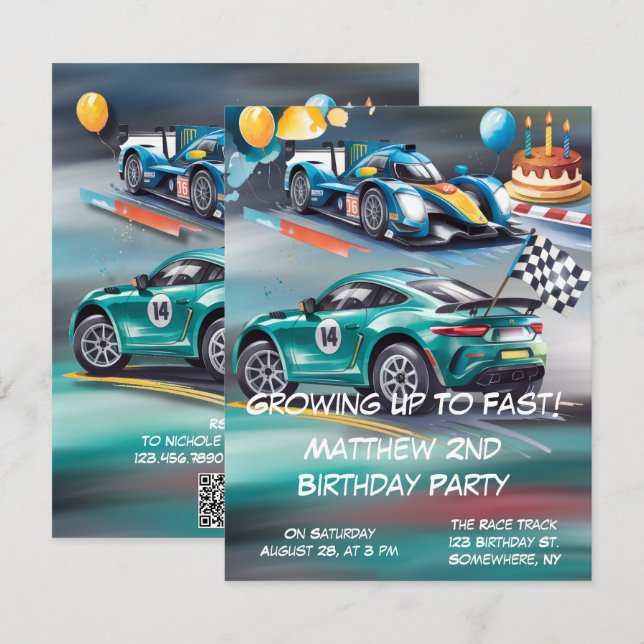 Growing Up To Fast Boy Birthday Party Invitation (Front/Back)