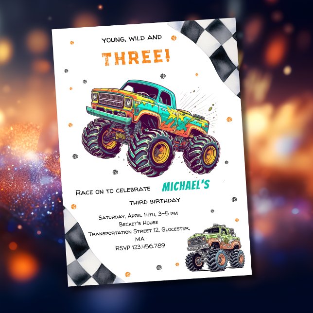 Growing up too fast monster trucks boy birthday invitation (Creator Uploaded)
