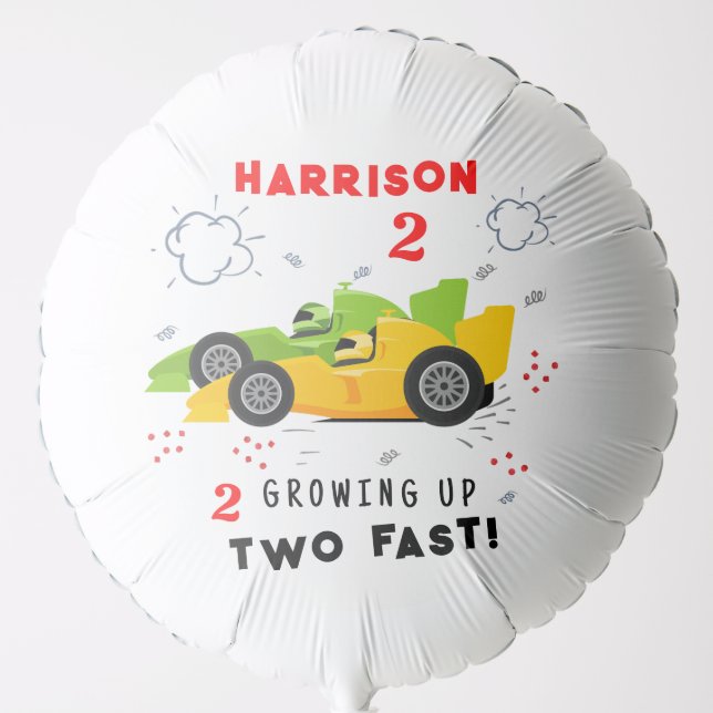 Growing Up Two Fast 2nd Birthday Kids Racing Cars Balloon (Front)