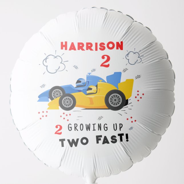 Growing Up Two Fast 2nd Birthday Kids Racing Cars Balloon (Front)