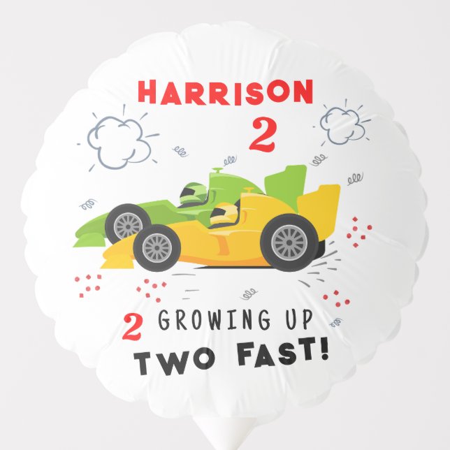 Growing Up Two Fast 2nd Birthday Kids Racing Cars Balloon (Front)