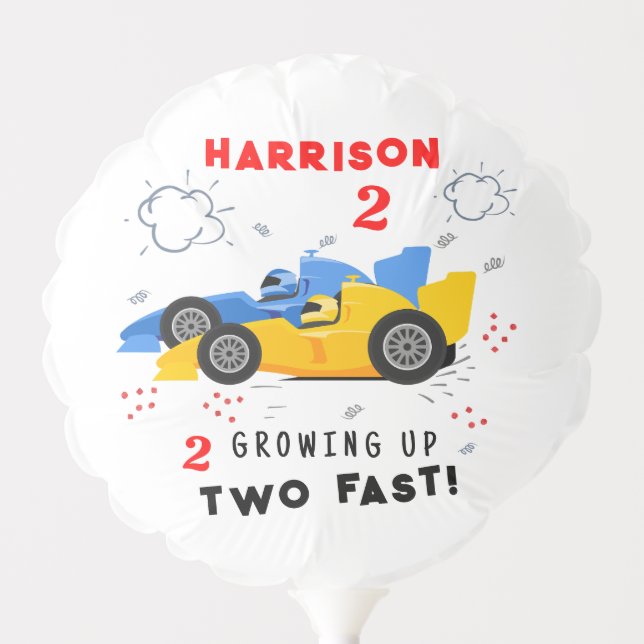 Growing Up Two Fast 2nd Birthday Kids Racing Cars Balloon (Front)