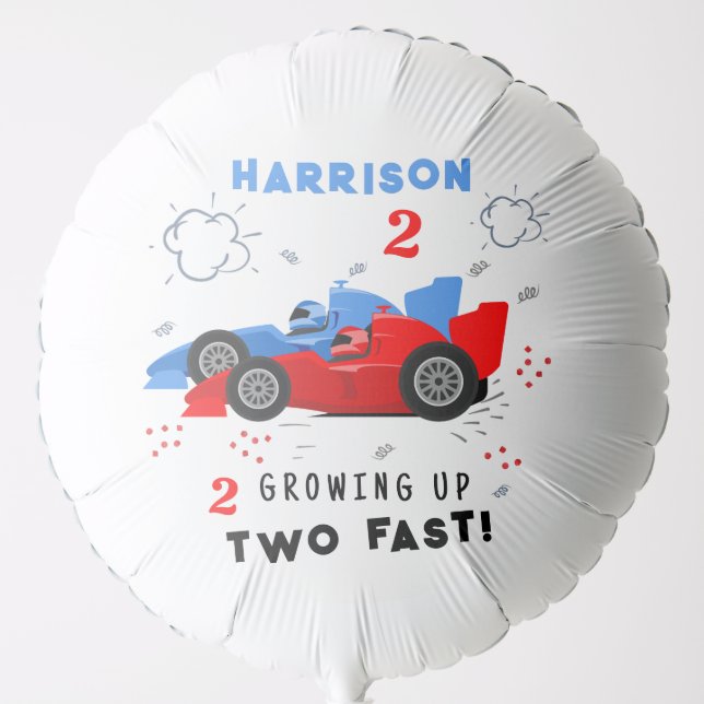 Growing Up Two Fast 2nd Birthday Kids Racing Cars Balloon (Front)
