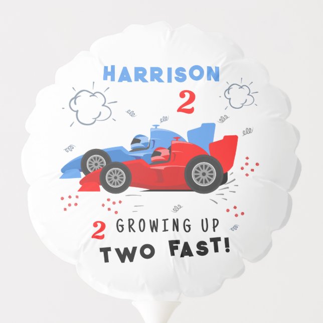 Growing Up Two Fast 2nd Birthday Kids Racing Cars Balloon (Back)