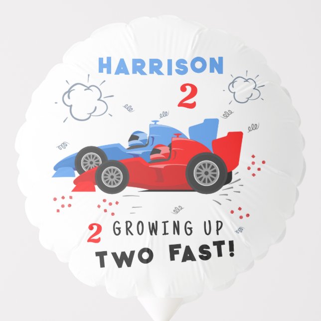 Growing Up Two Fast 2nd Birthday Kids Racing Cars Balloon (Front)