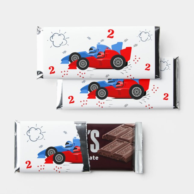Growing Up Two Fast 2nd Birthday Kids Racing Cars Hershey Bar Favors (Front)