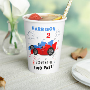 Growing Up Two Fast 2nd Birthday Kids Racing Cars Paper Cups