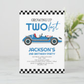 Growing Up Two Fast Blue Race Car 2nd Birthday Invitation (Standing Front)