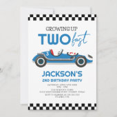 Growing Up Two Fast Blue Race Car 2nd Birthday Invitation (Front)