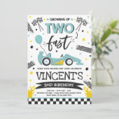 Growing Up Two Fast Blue Race Car 2nd Birthday  Invitation (Standing Front)