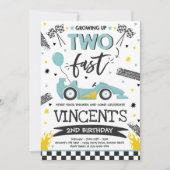 Growing Up Two Fast Blue Race Car 2nd Birthday  Invitation (Front)